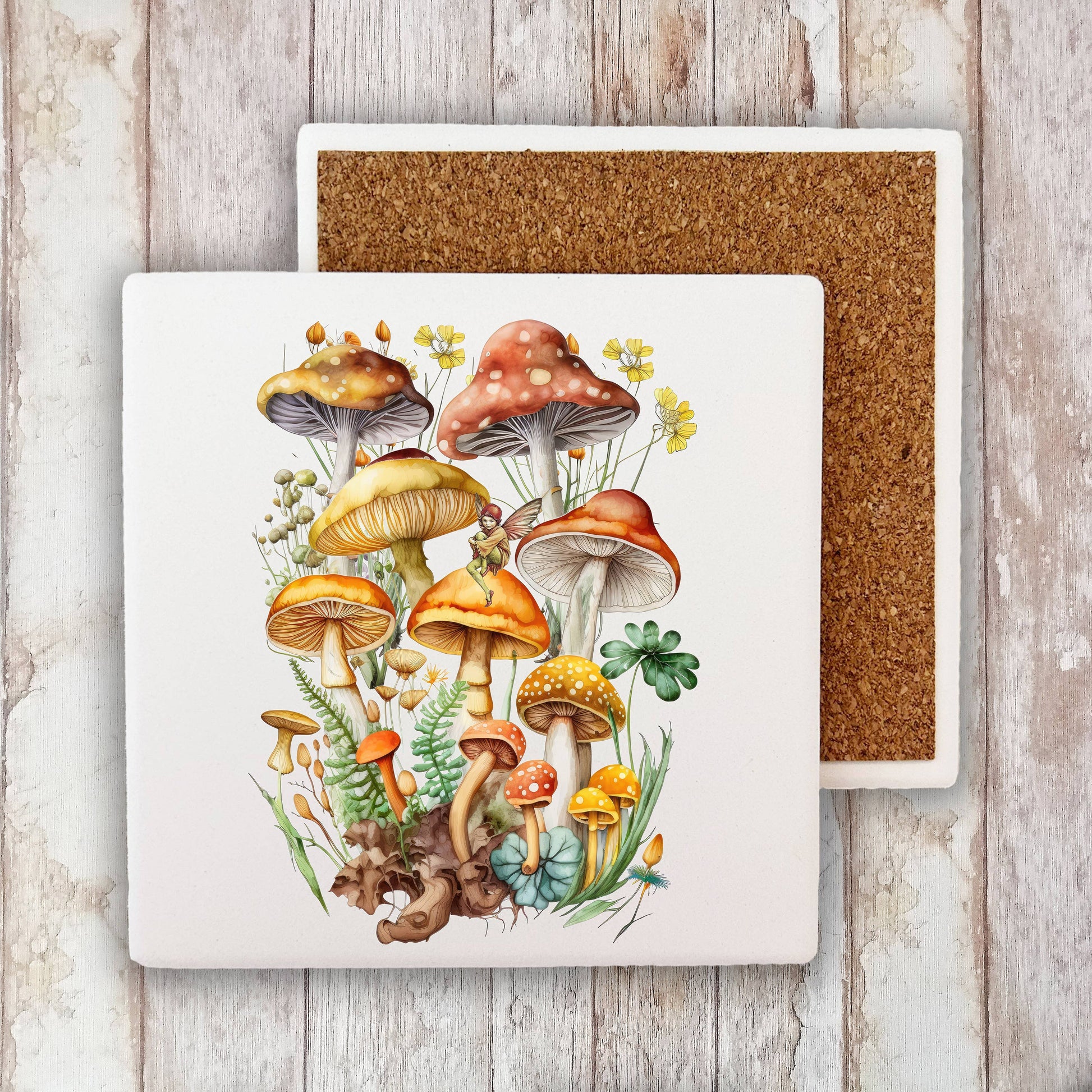 Vintage Mushrooms Botanicals Fairy Stone Coaster