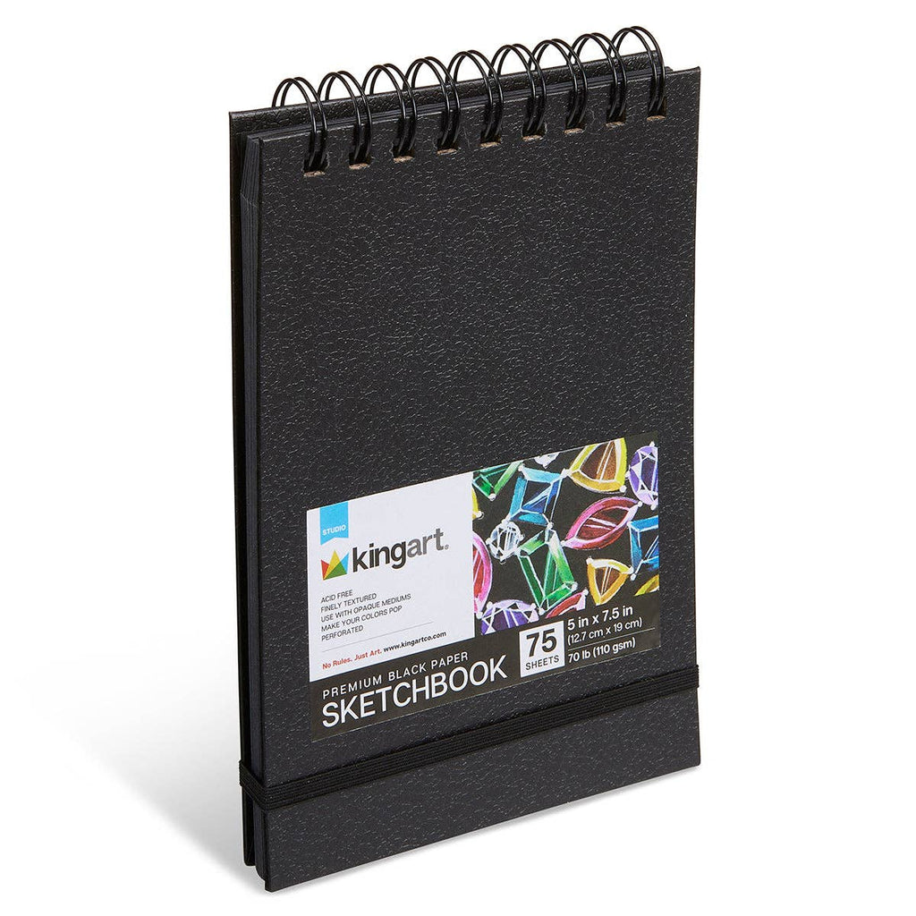 Black Drawing Paper - Top Spiral - 5” x 7.5” - 75 Sheets