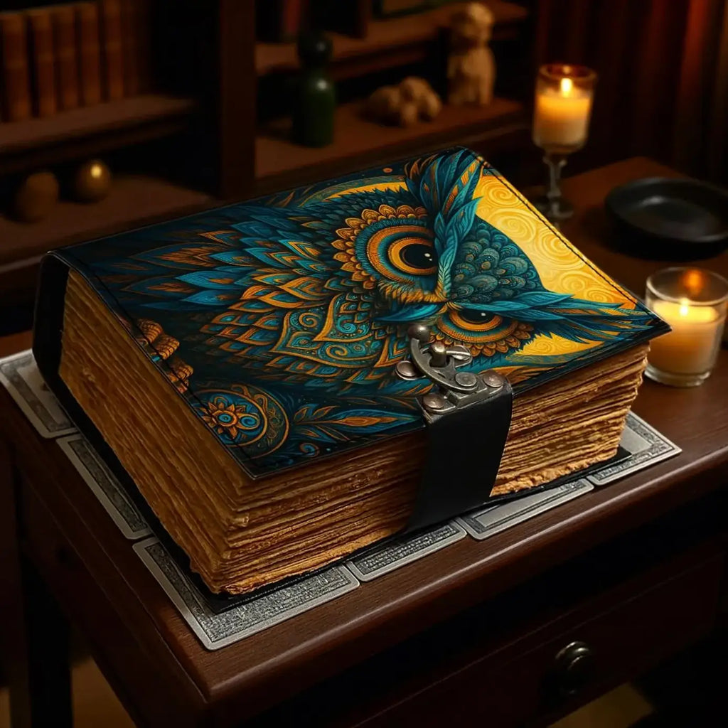 Leather Journal Blank Vintage Notebook with 3D Owl Print  
