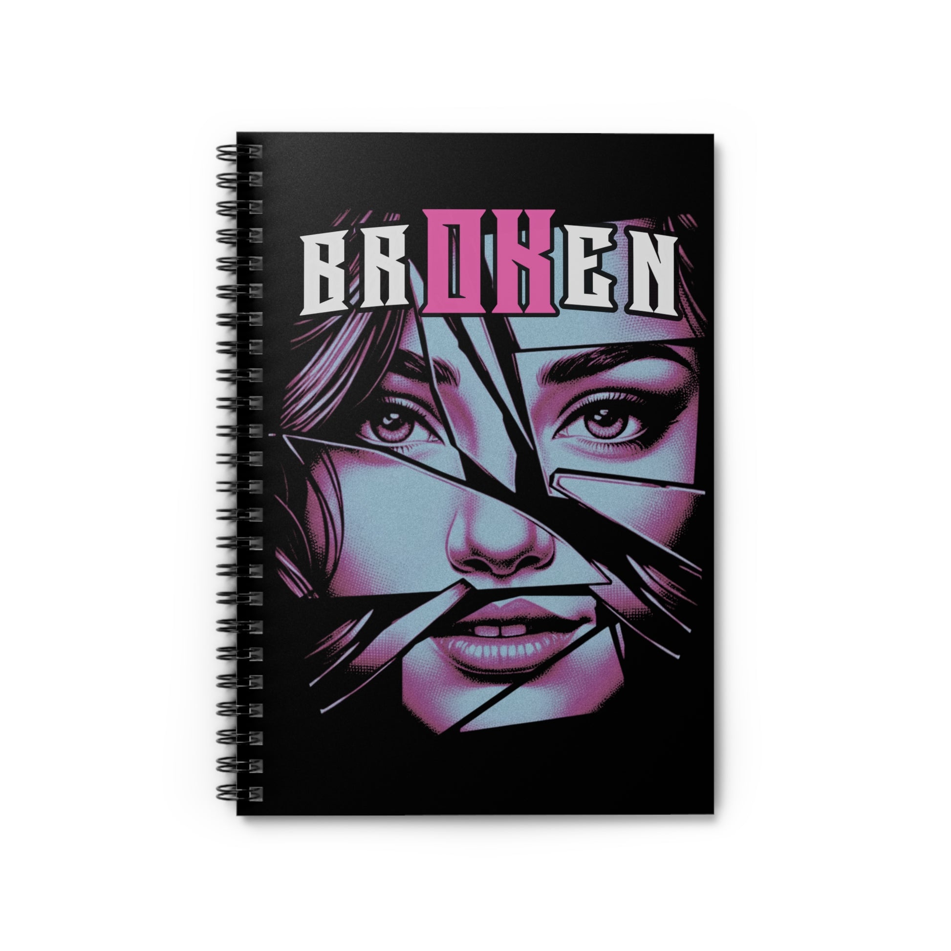 Broken V1 - Pink & Wht - Spiral Notebook - Ruled Line