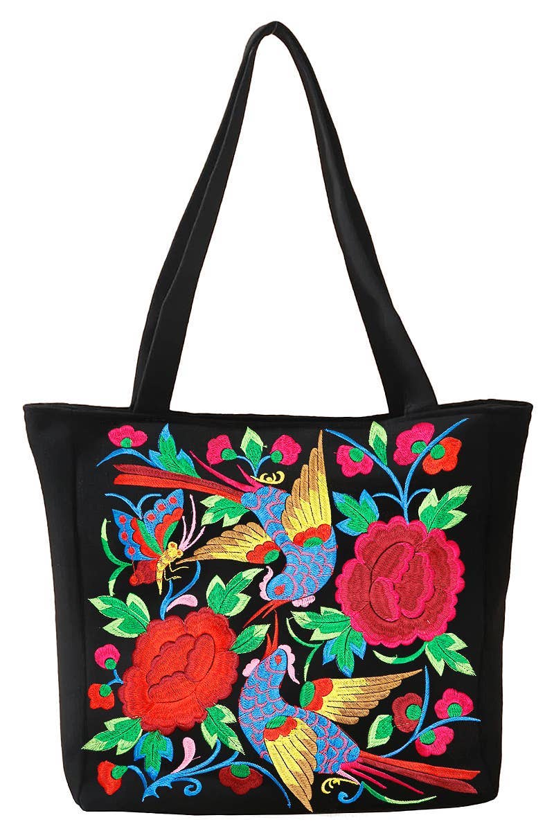 Huipil Floral Embroidered Tote