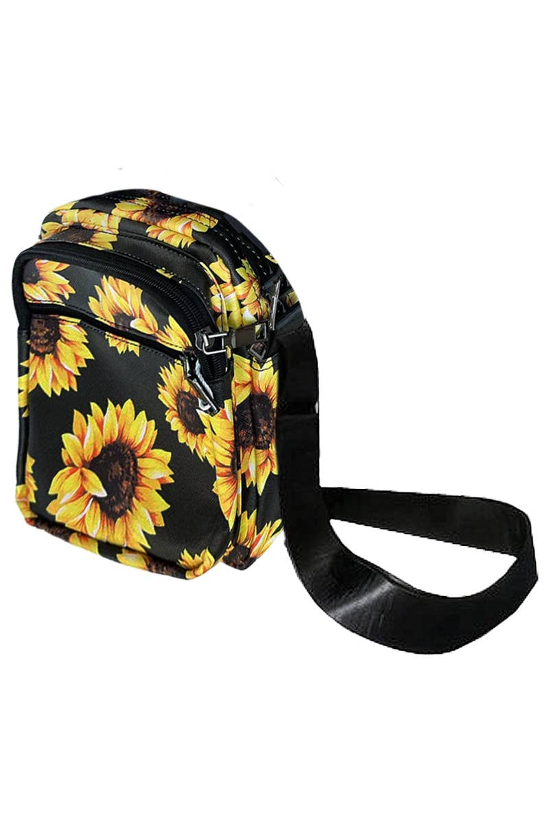 Sunflower Floral PU Leather Crossbody Bag