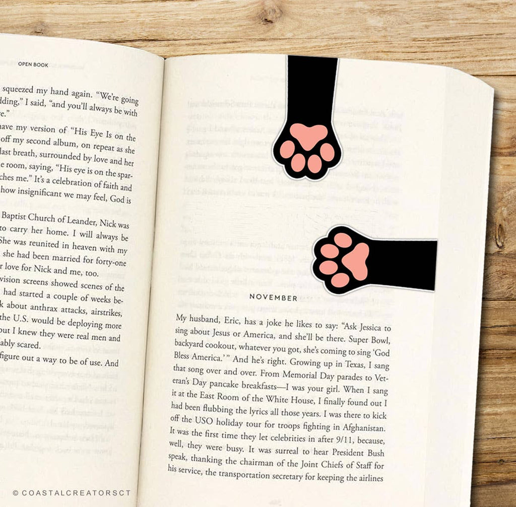 2-Pack Black Cat Paws Magnetic Bookmarks (Packaged)