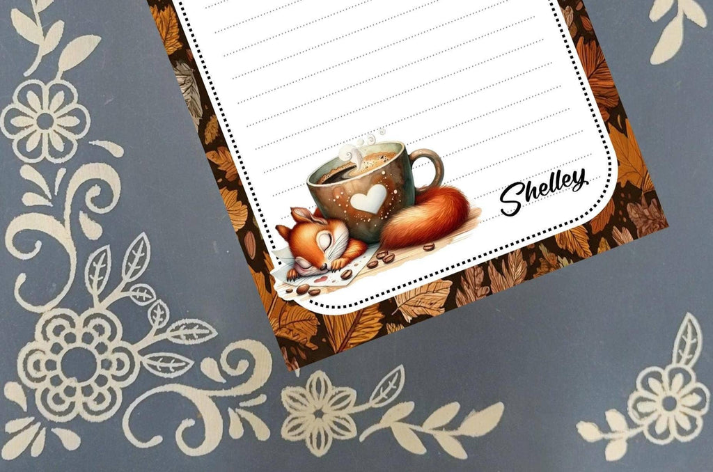 Notepad Squirrel Coffee Mug Autumn Stationery