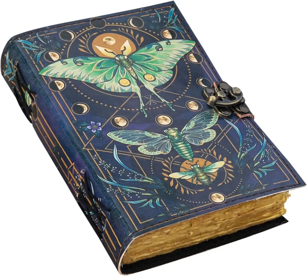 Leather Journal Blank Vintage Notebook with Butterfly Print