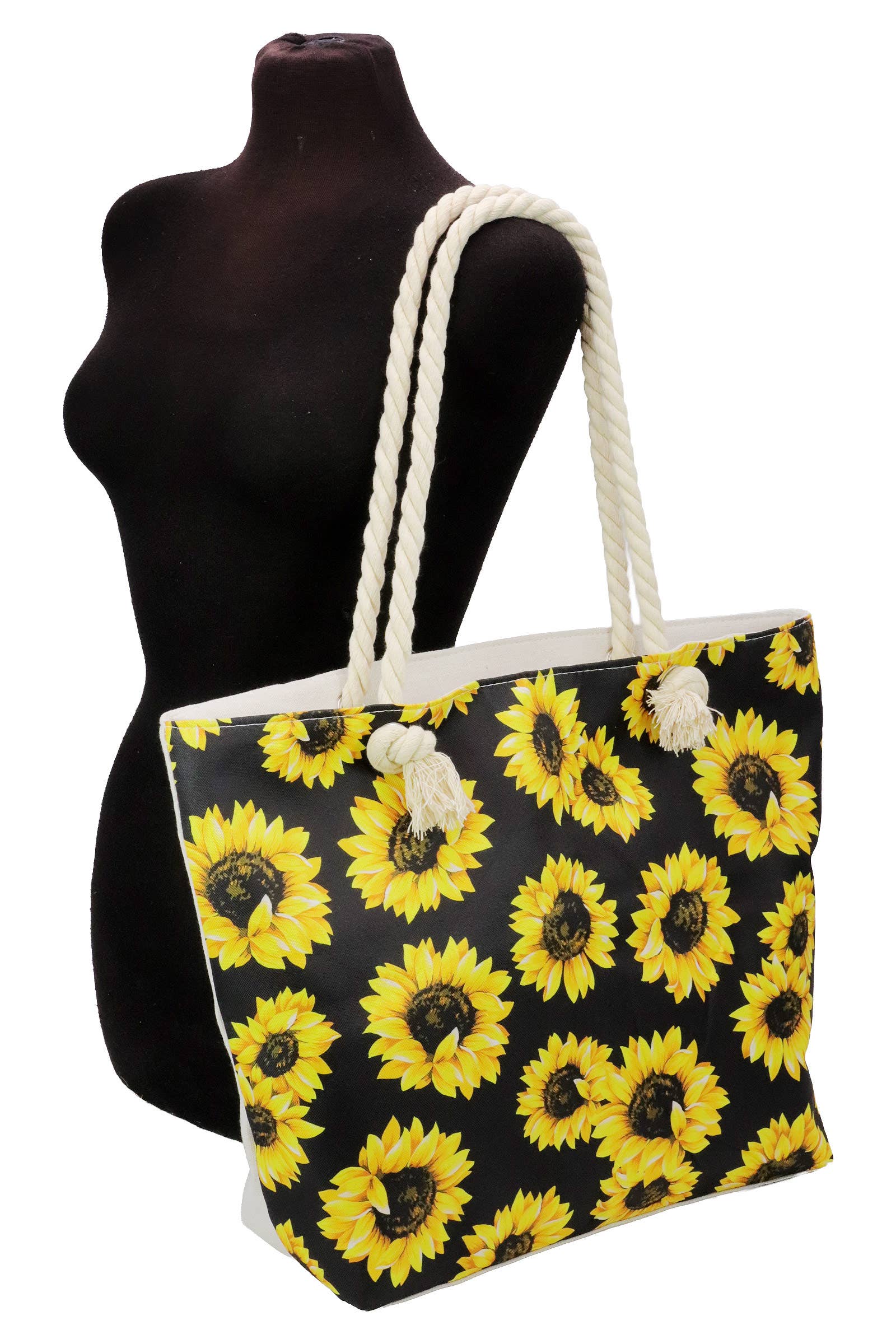 Sunflower Zippered Rope Handle Canvas Tote Bag