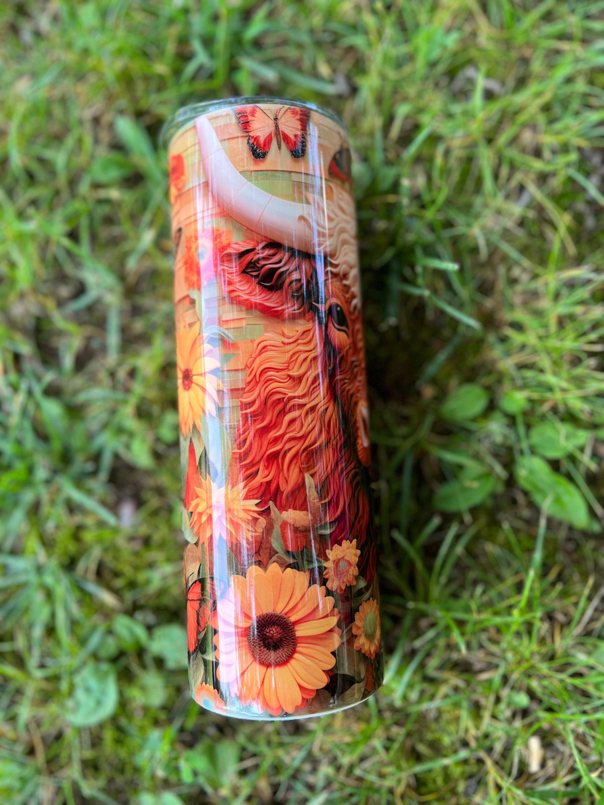 3D Style Sunflowers Highland Cow 20oz Tumbler