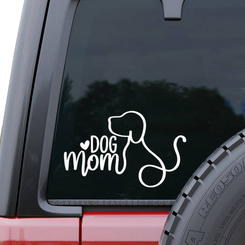 "Dog Mom" White Vinyl Window Decal (Packaged)