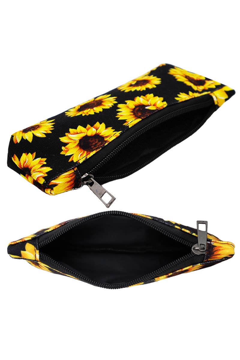 Sunflower Petal Floral Print Canvas Pencil Pouch