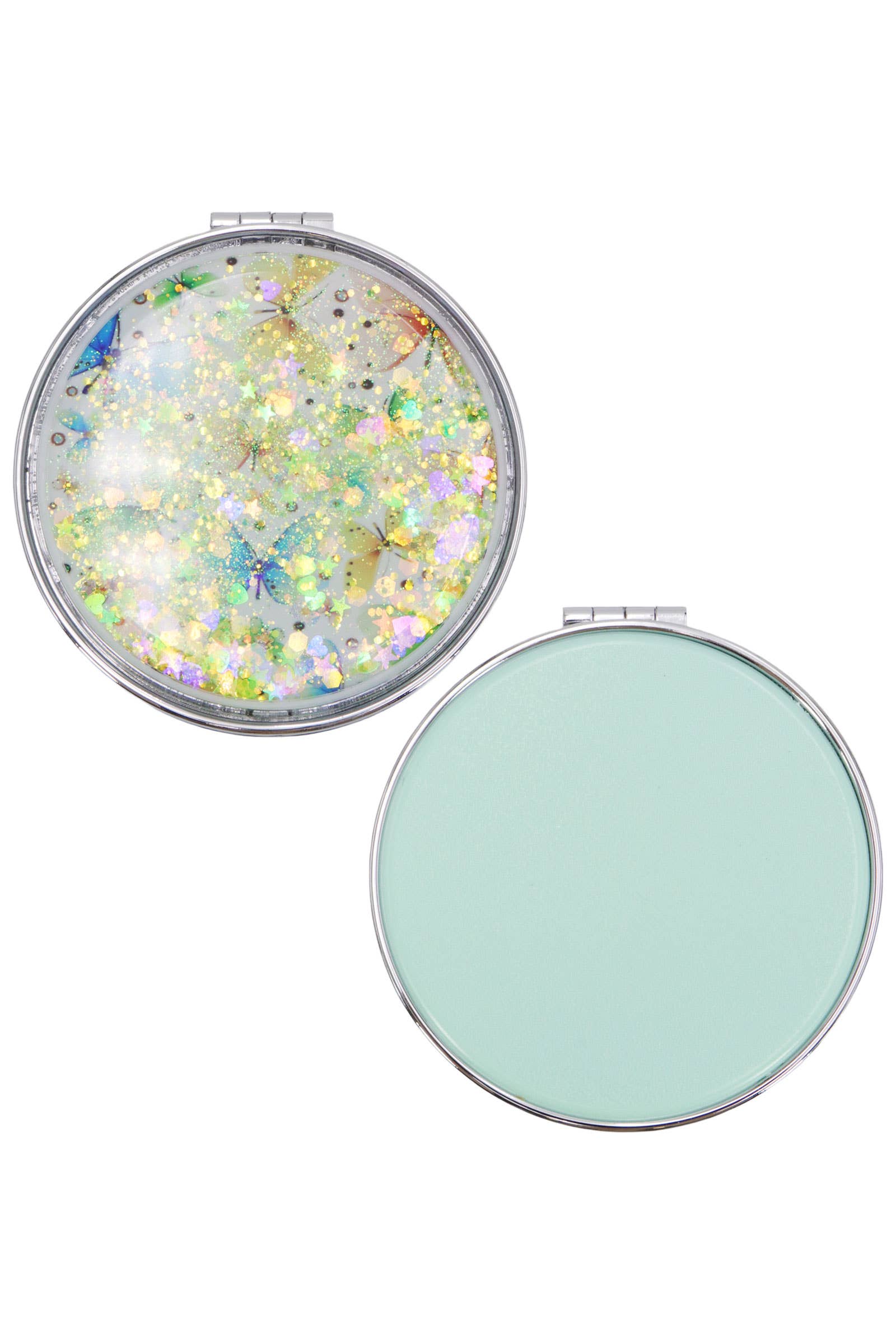 Butterfly Liquid Glitter Circular Compact Mirror