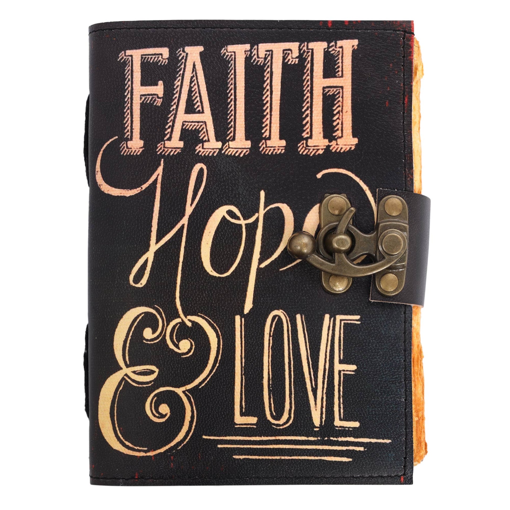 Leather Journal Blank Vintage Grimoire Faith Hope Love