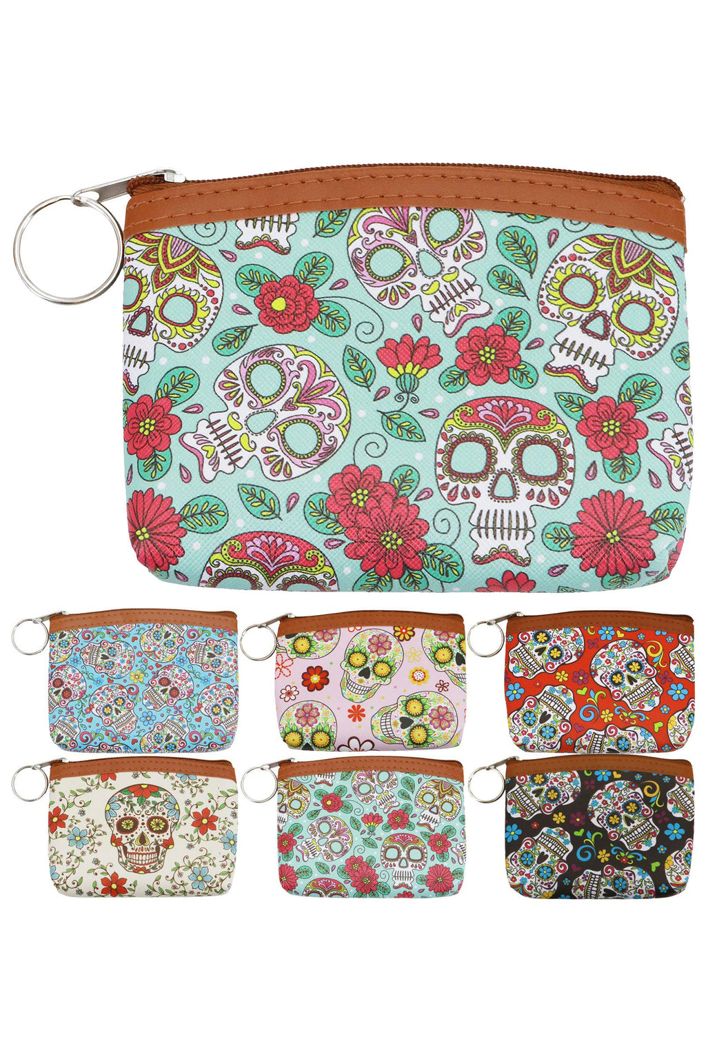 Sugar Skull Print Zipper Coin Pouch Bag