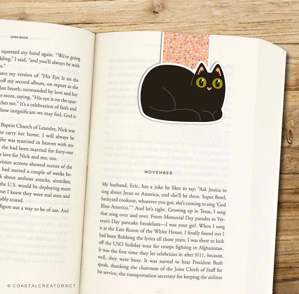 Black Cat Green Eyes Reversible Magnetic Bookmark (Packaged)