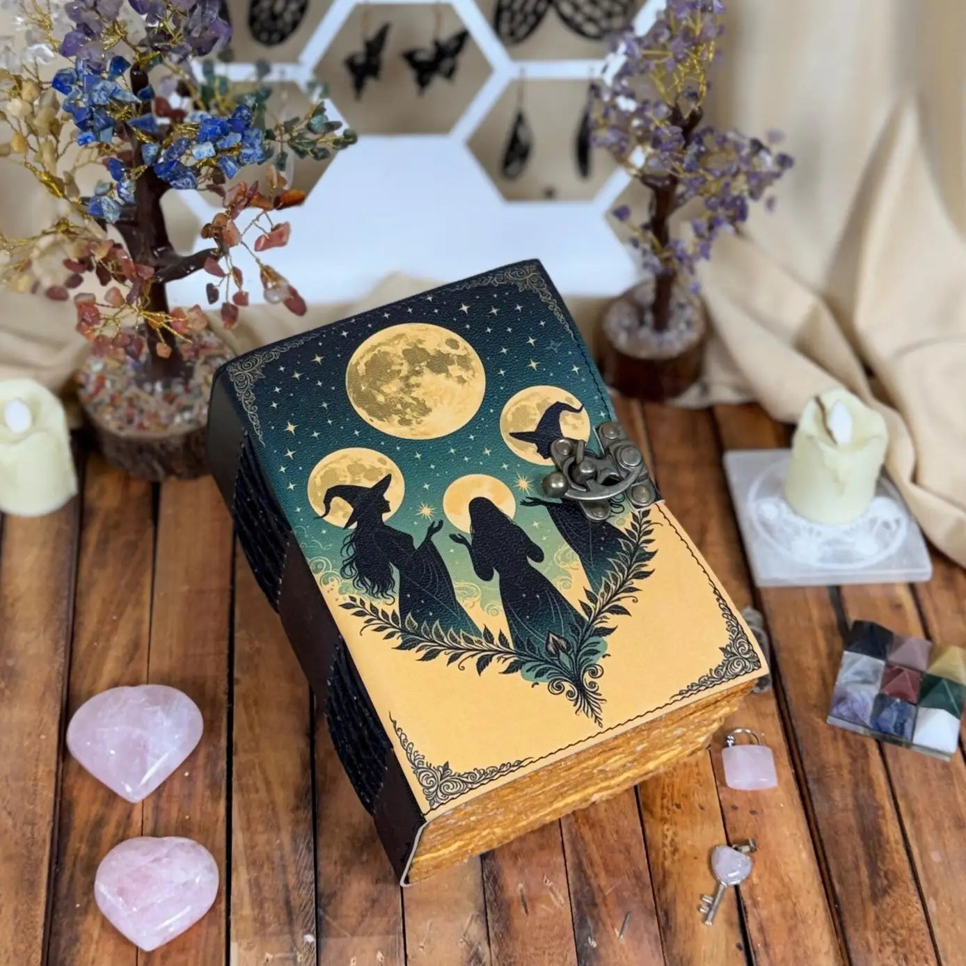 Four Moon Witches - Leather Journal Blank Vintage Notebook