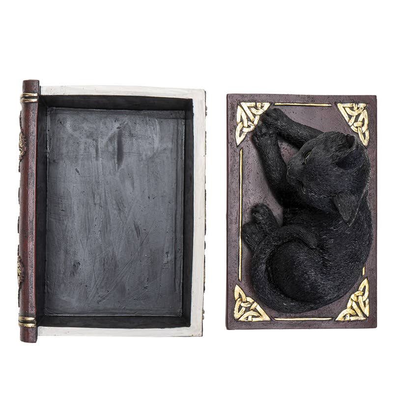 Black Cat on Book Box Figurine