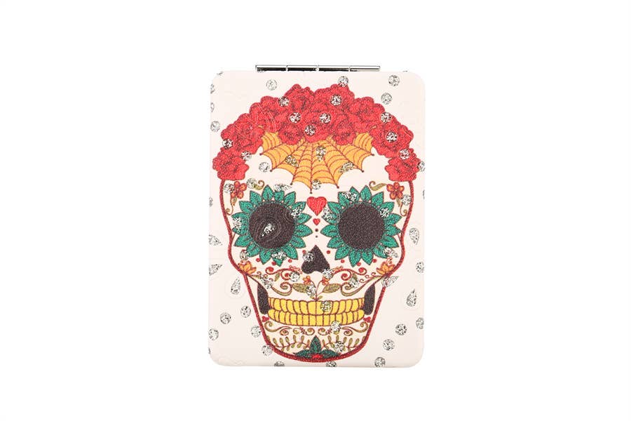 Ladies Mardi Gras Skull Printed Compact Mirror