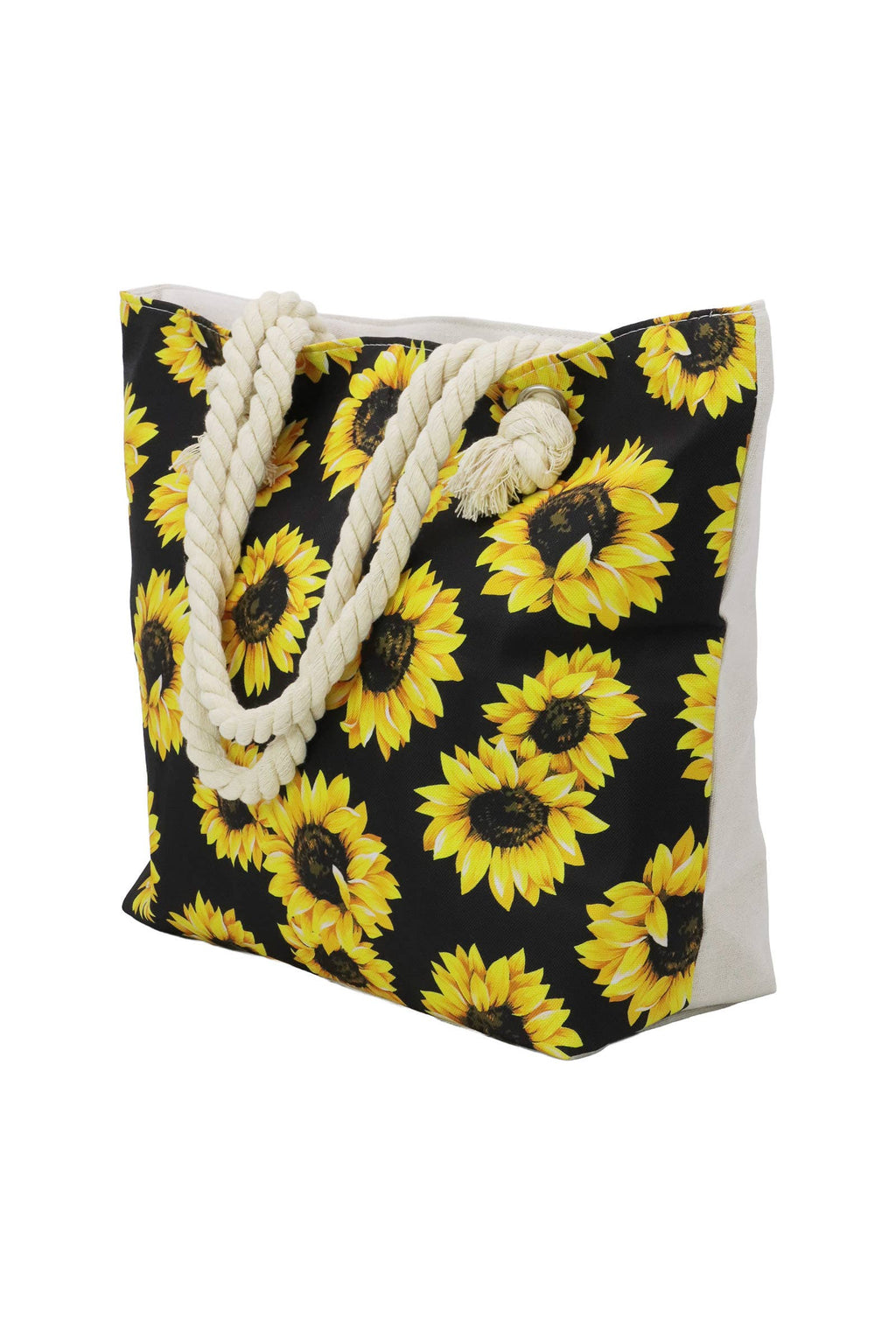 Sunflower Zippered Rope Handle Canvas Tote Bag