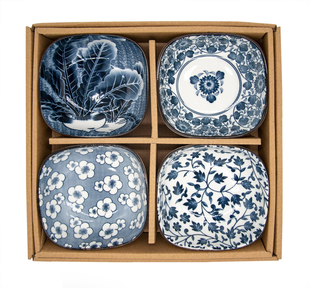Blue & White Ceramic Bowls - Set of 4