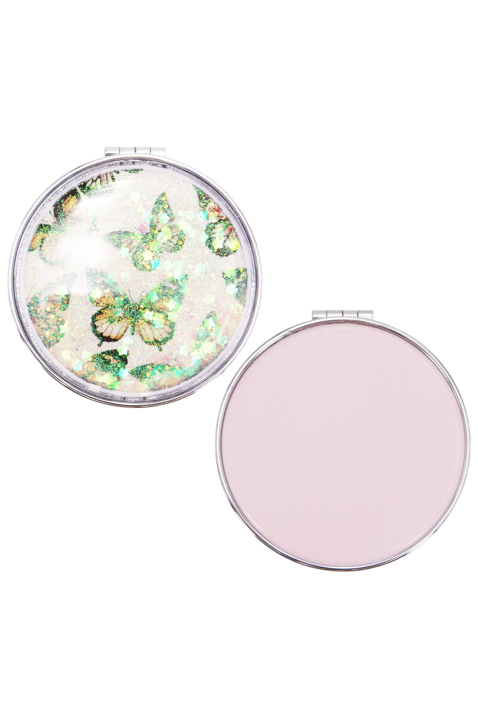 Butterfly Liquid Glitter Circular Compact Mirror
