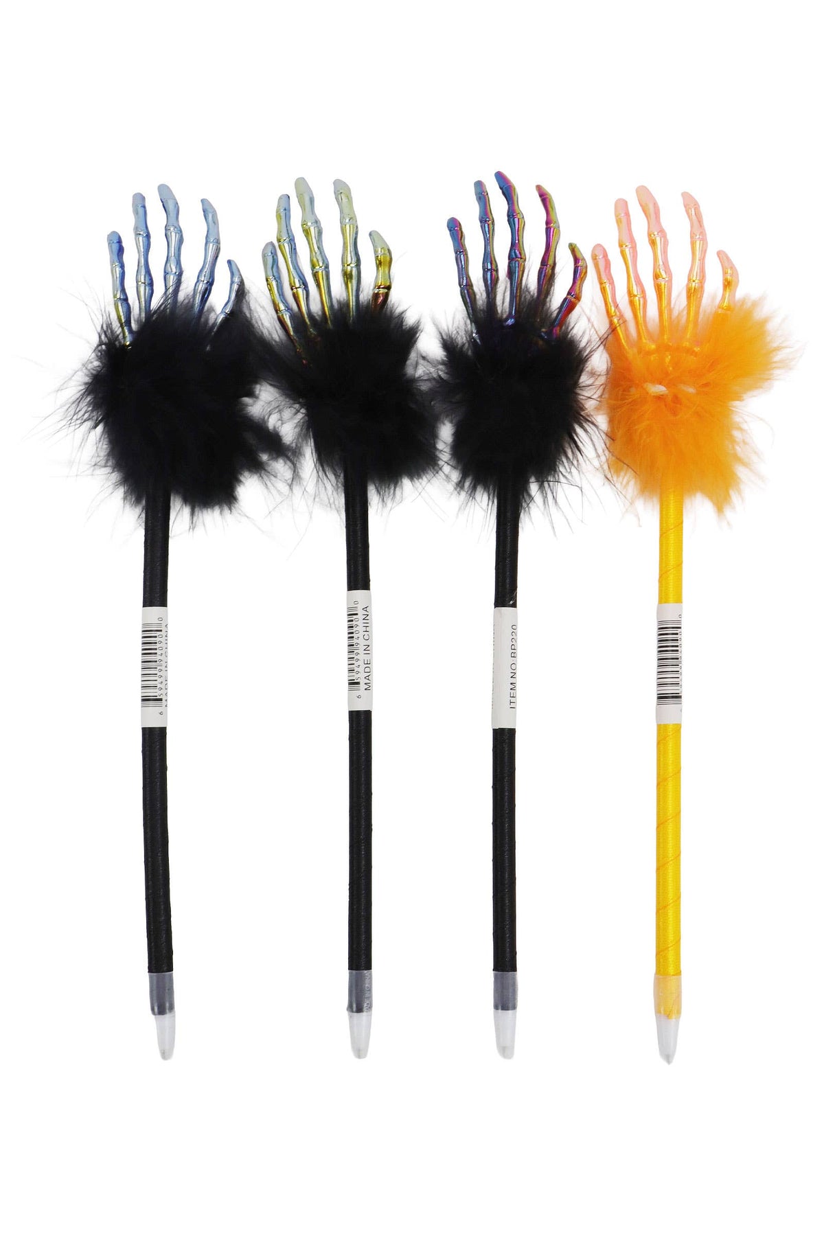 Skeleton Hands Metallic Feathered Pen - 12 Pcs