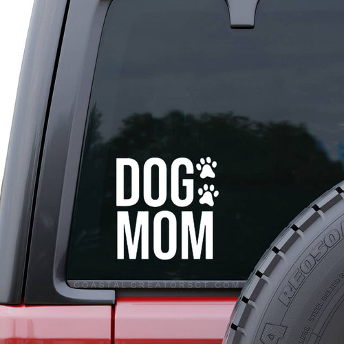 "Dog Mom" White Vinyl Window Decal (Packaged)