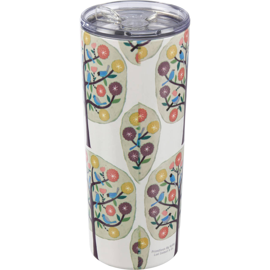 Cream Floral Trees Coffee Tumbler