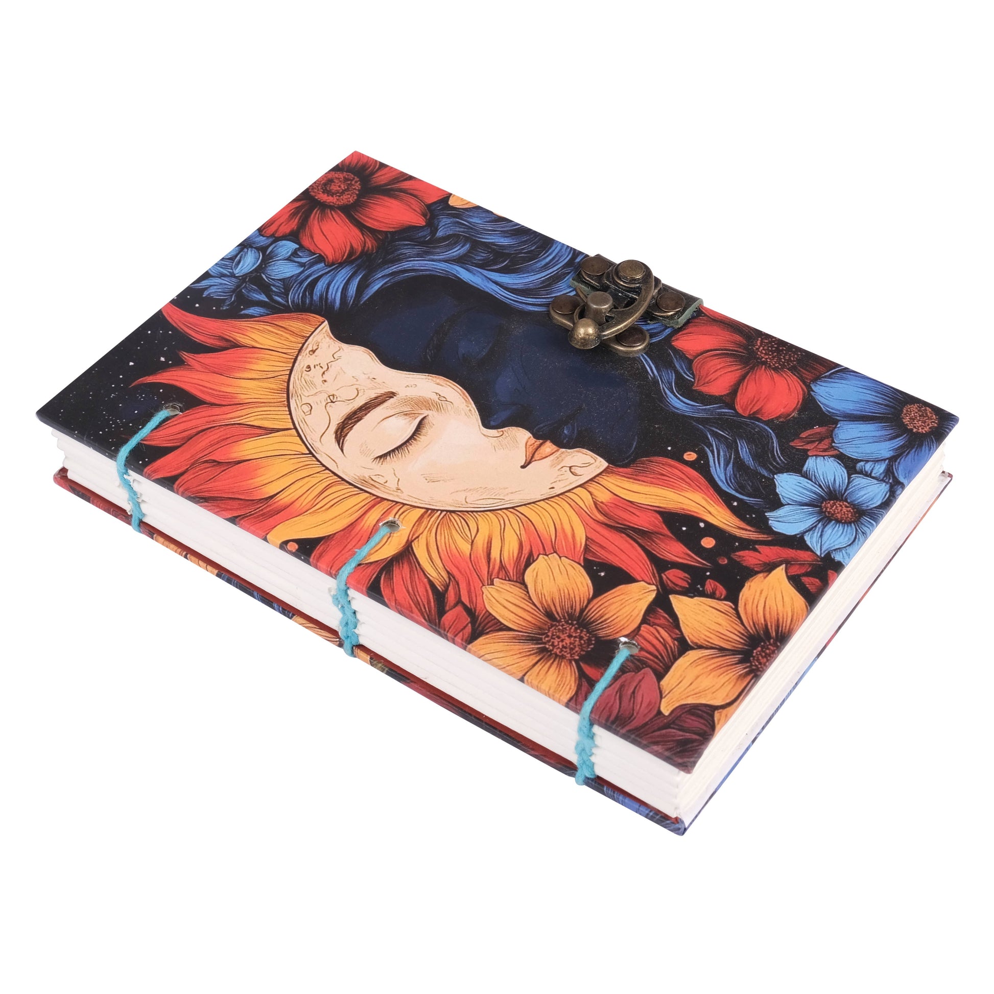 Sun/Moon - Two Face - Journal Diary Notebook with Leather Strap Lock - Unruled