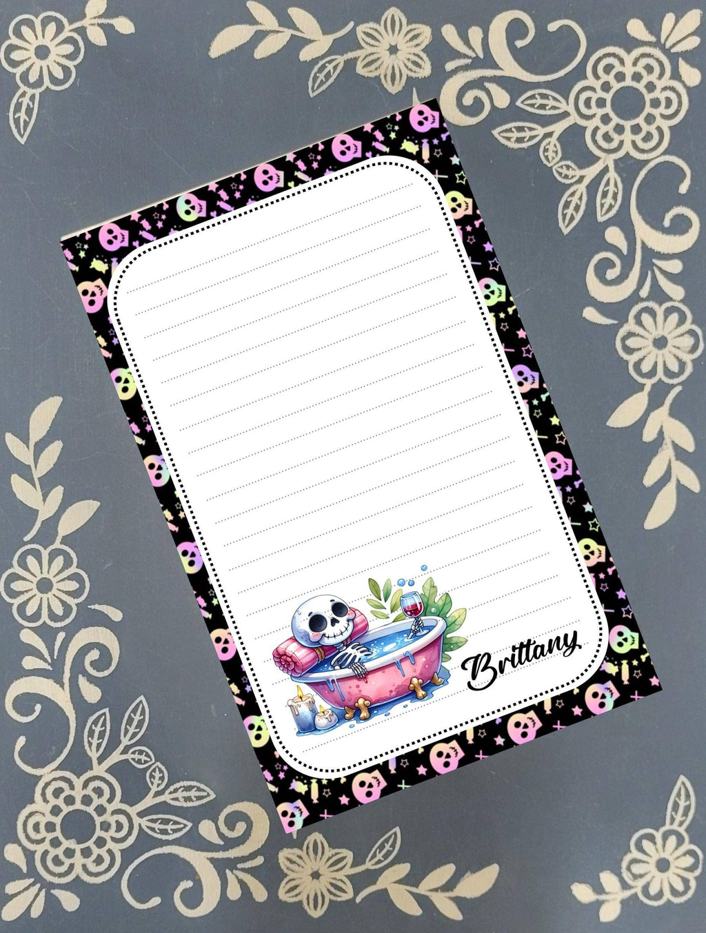 Notepad Skeleton Bath Wine Halloween Stationery