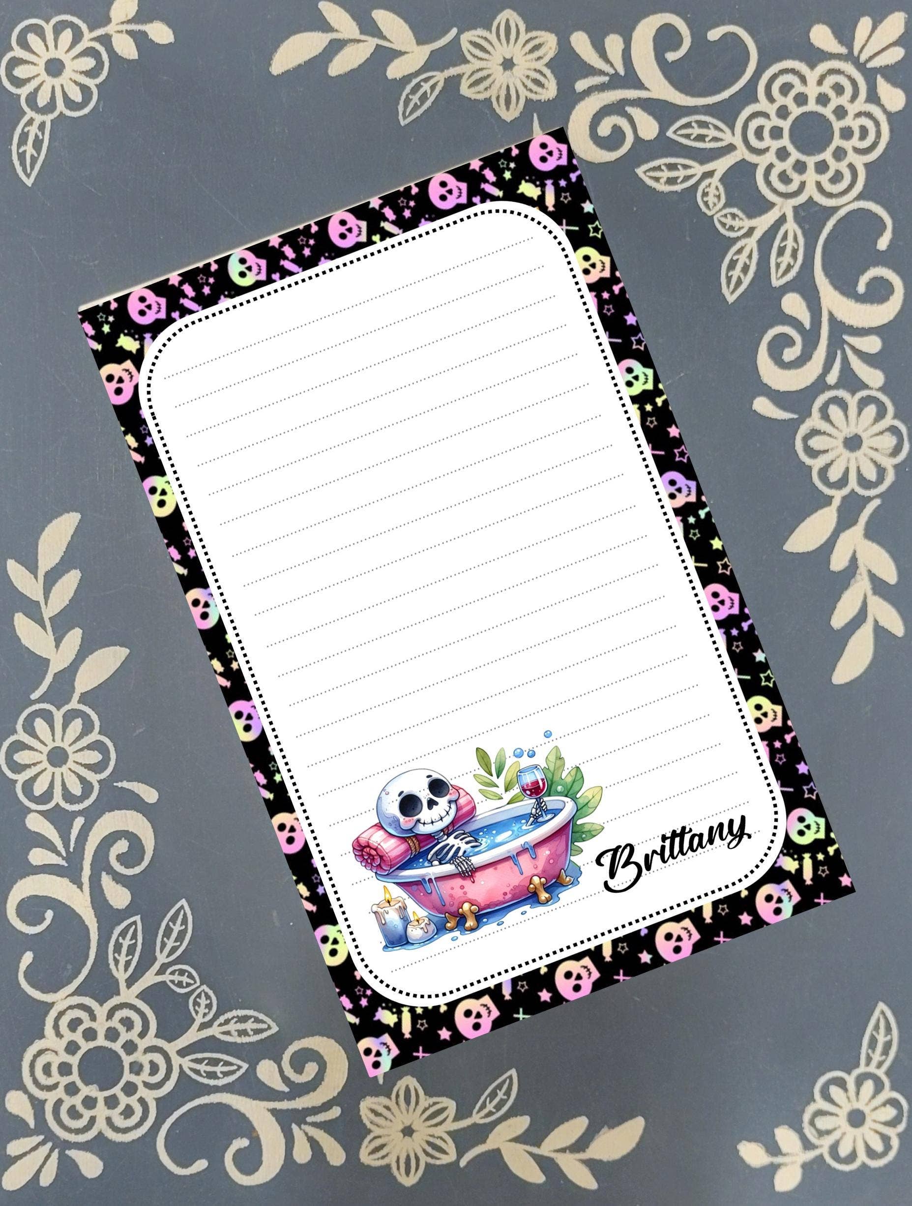 Notepad Skeleton Bath Wine Halloween Stationery