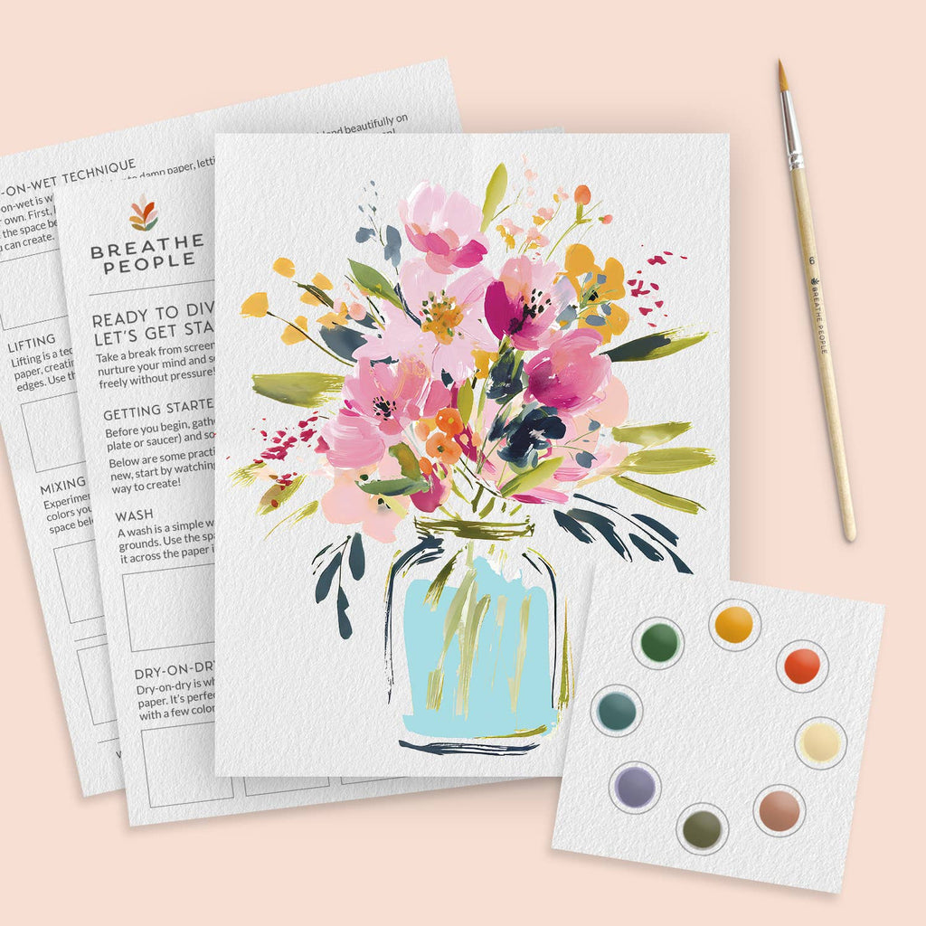 All-In-One Beginner Watercolor Paint Set - Jar of Flowers