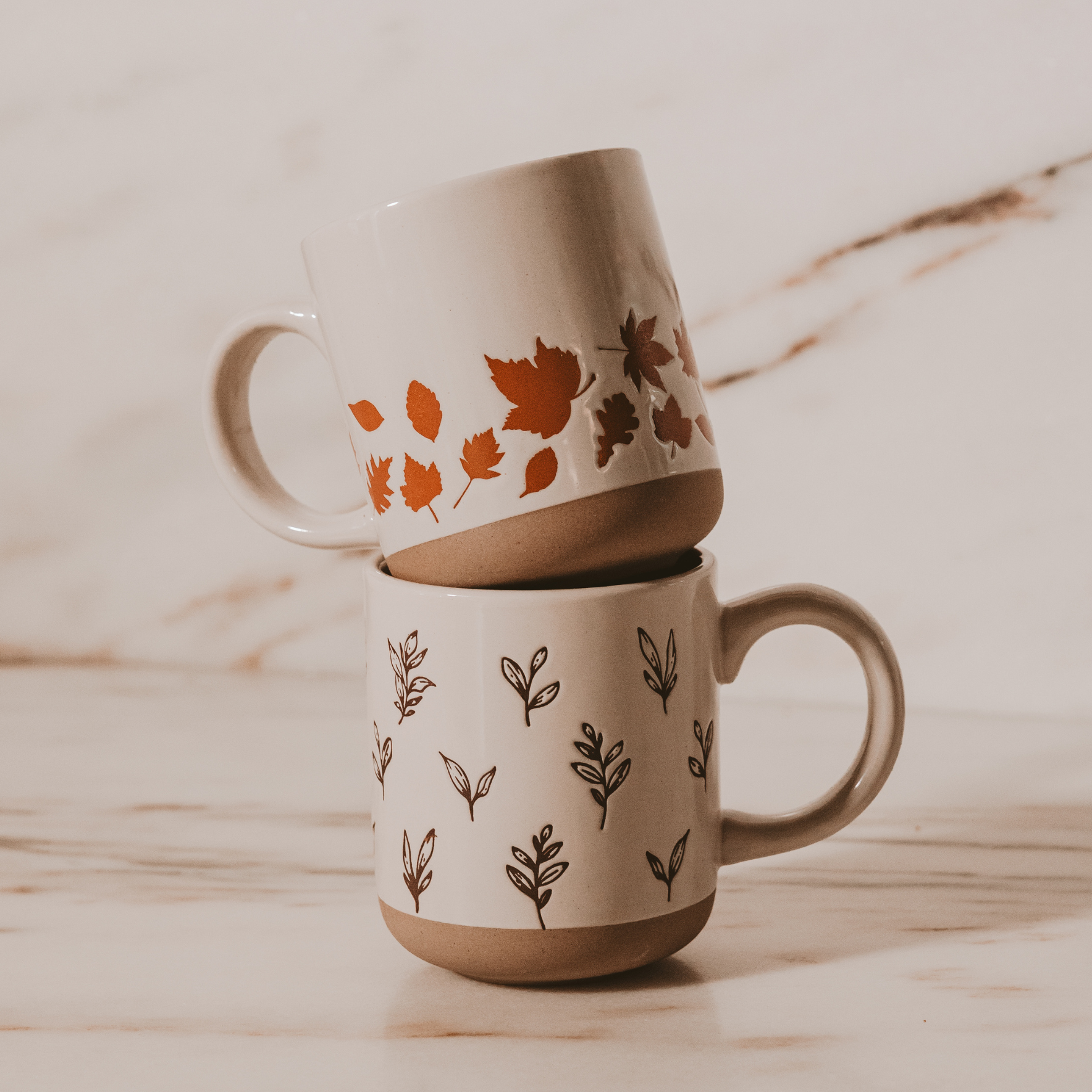 Orange Leaves Stoneware Coffee Mug - Fall Decor