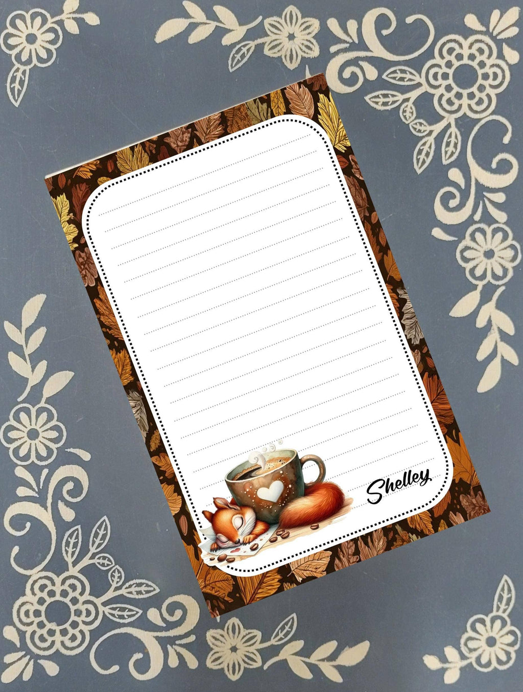 Notepad Squirrel Coffee Mug Autumn Stationery