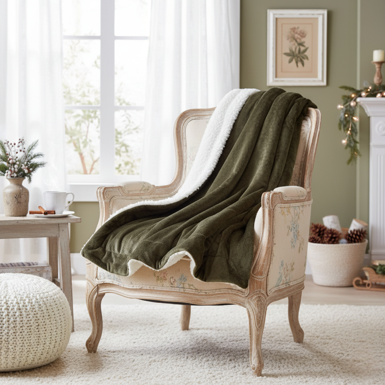 Super Soft Micro Fleece Green Sherpa Throw Blanket