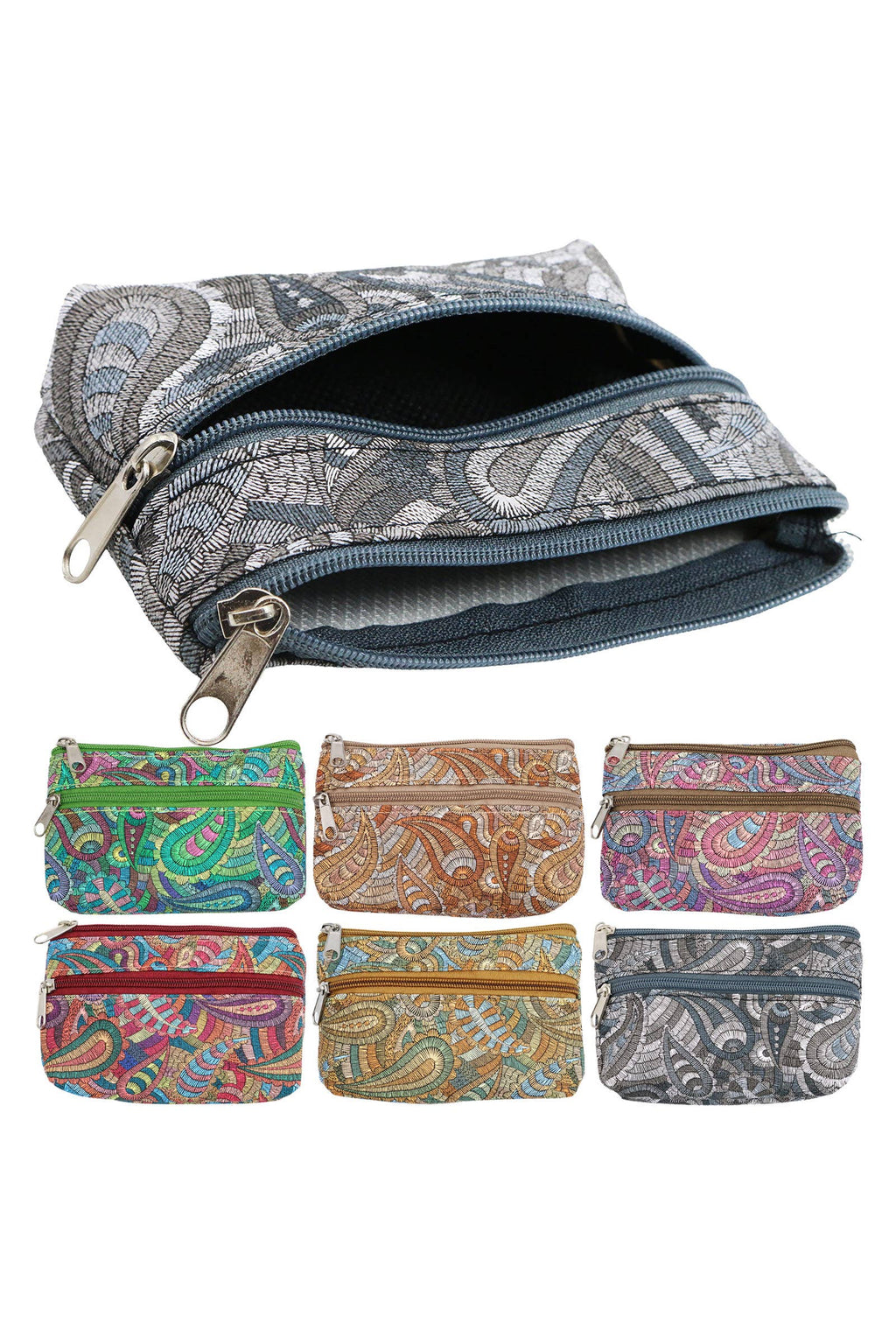 Boho Paisley Double Compartment Zippered Coin Pouch