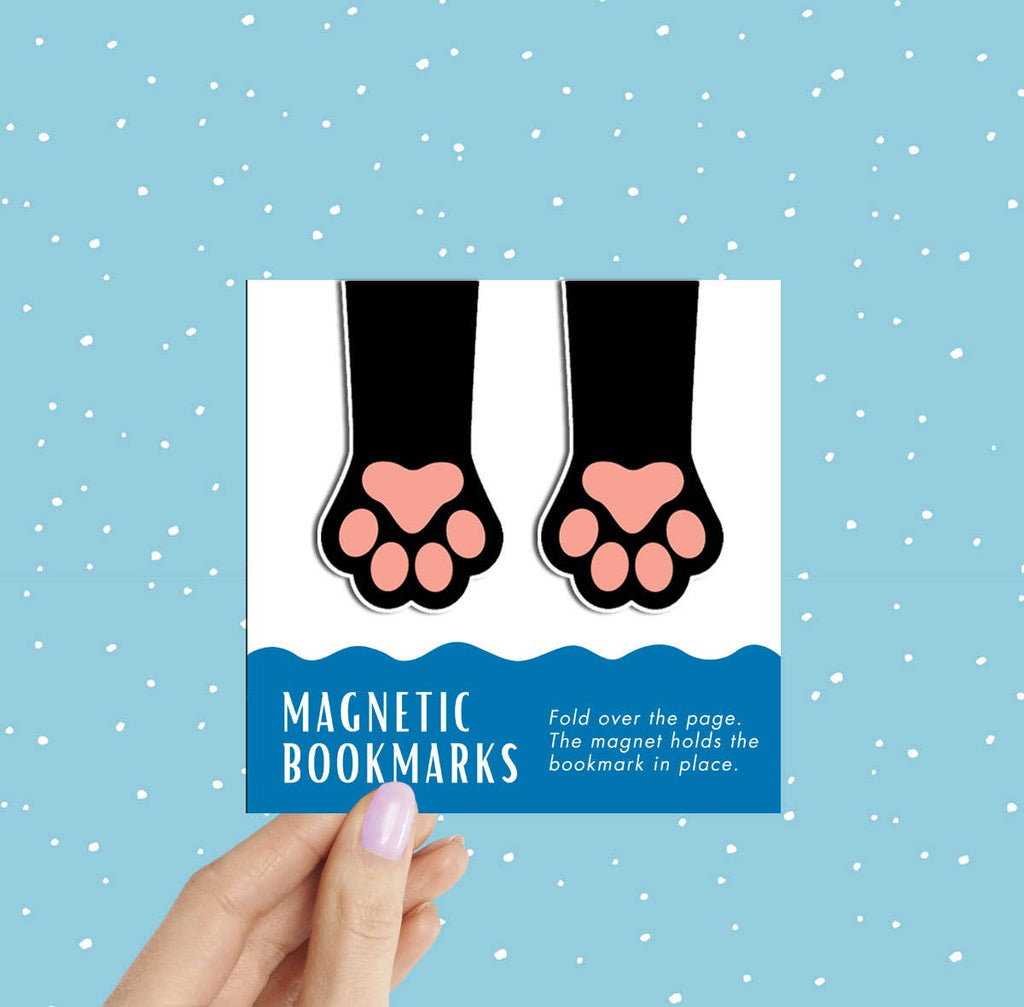 2-Pack Black Cat Paws Magnetic Bookmarks (Packaged)