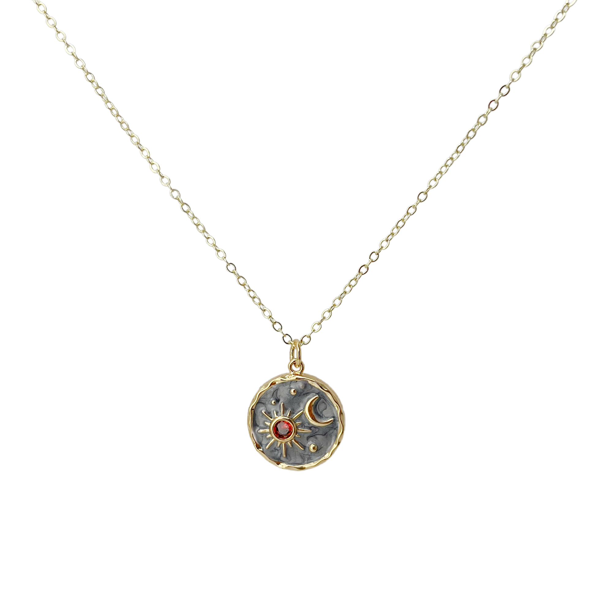 Sun and moon friendship coin necklace