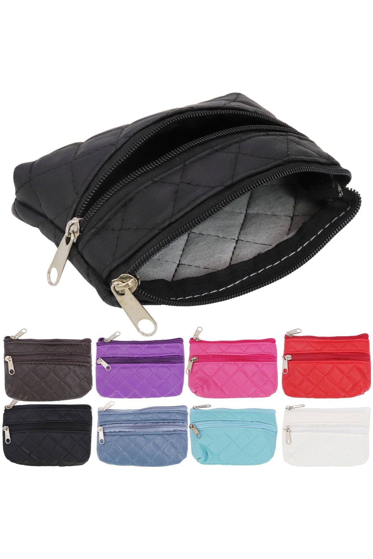 Diamond Quilted Double Zipper Coin Purse Bag