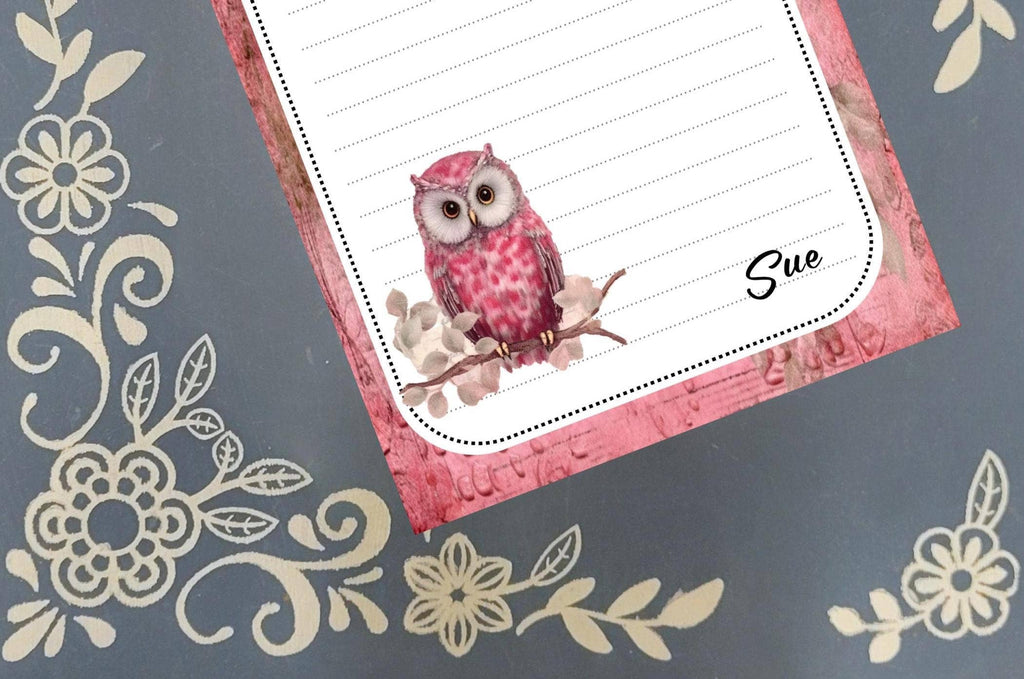 Notepad Owl, Pink and White, Stationery