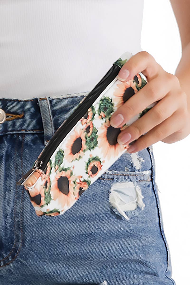 Sunflower Petal Floral Print Canvas Pencil Pouch
