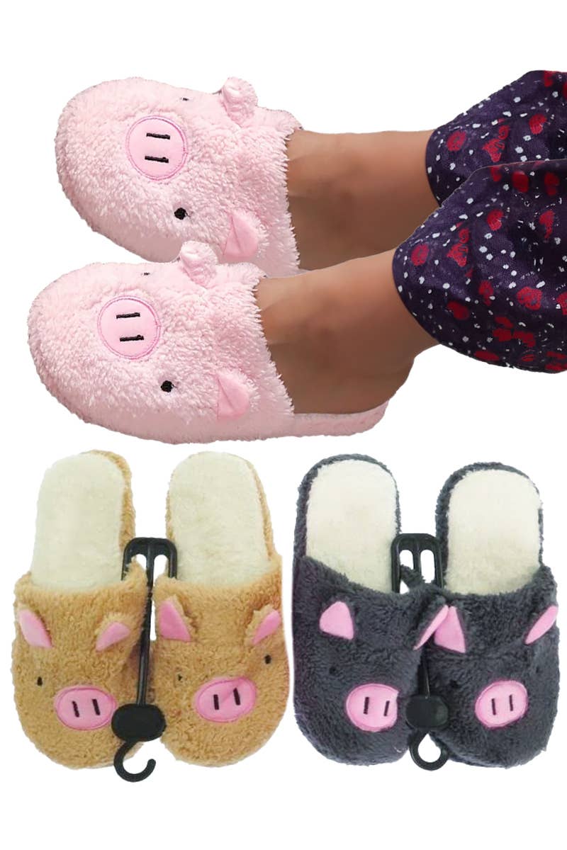 Piggy Fuzzy Terry Fleece Foam Lounge Slippers