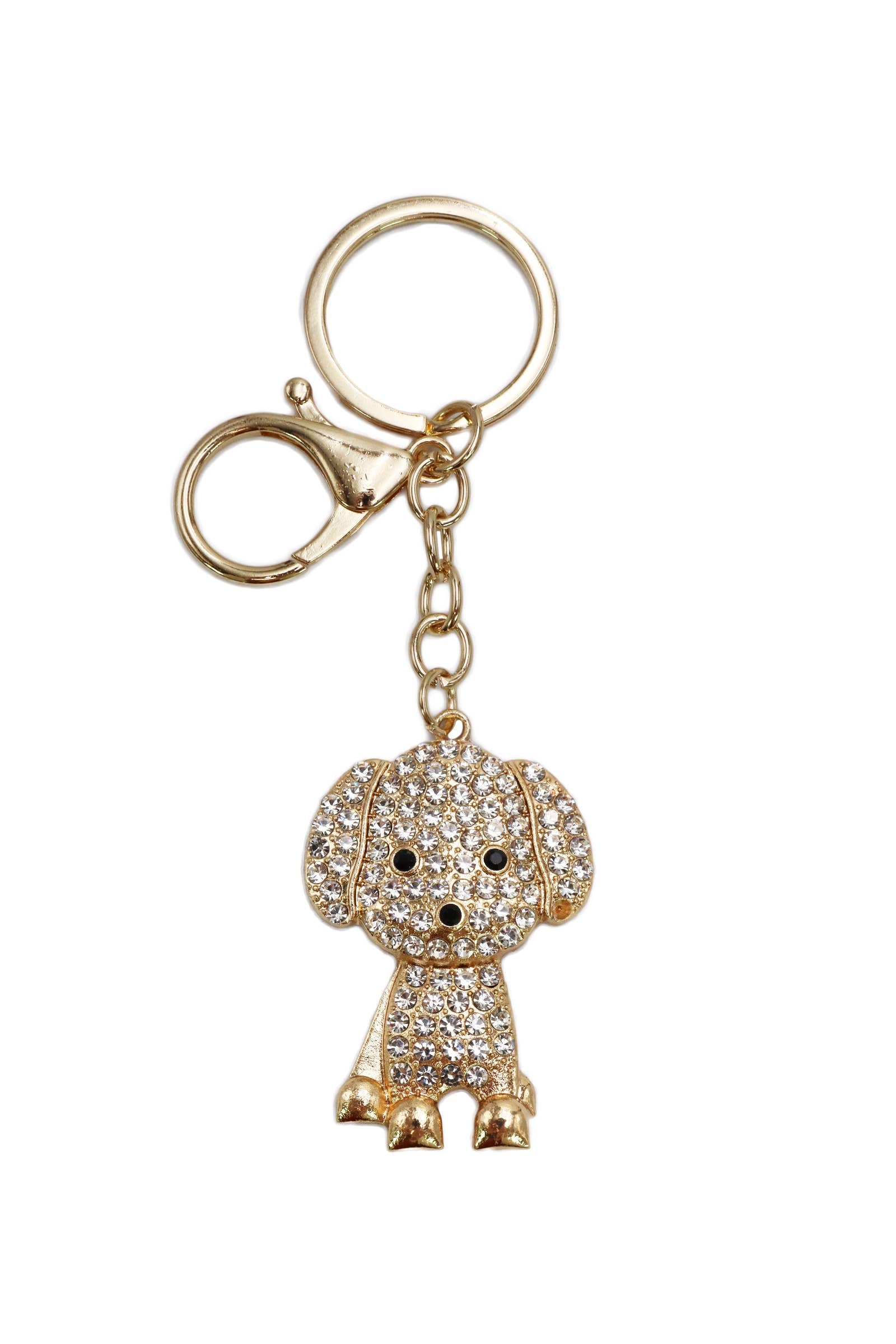 Puppy Dog Bling Rhinestone Gold Metal Key Chain