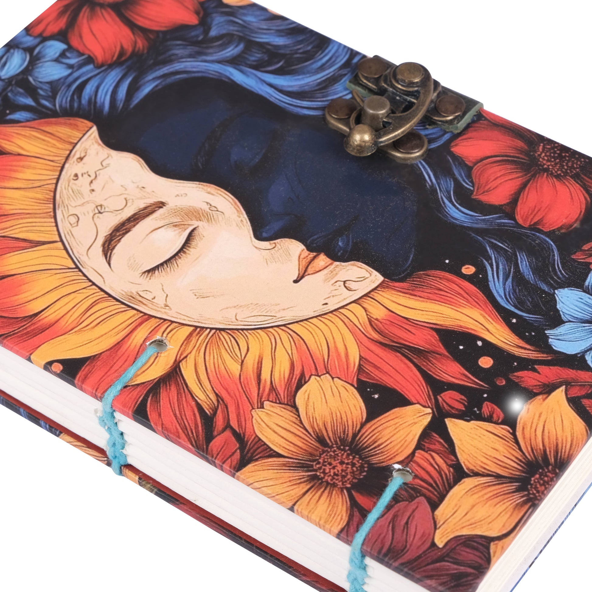 Sun/Moon - Two Face - Journal Diary Notebook with Leather Strap Lock - Unruled