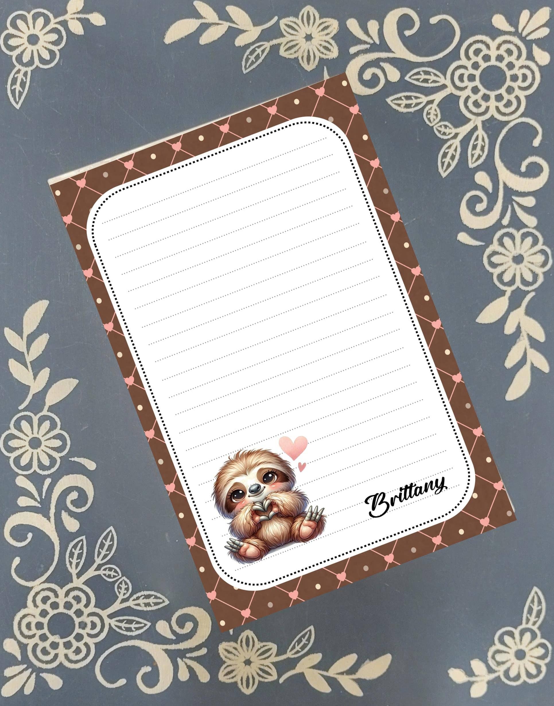 Notepad Sloth Valentine's Day Heart Stationery
