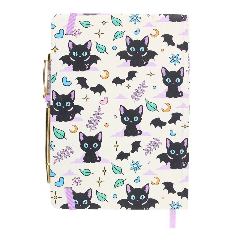 Cute and Creepy Kitty A5-Sized Notebook W/ Amethyst Pen