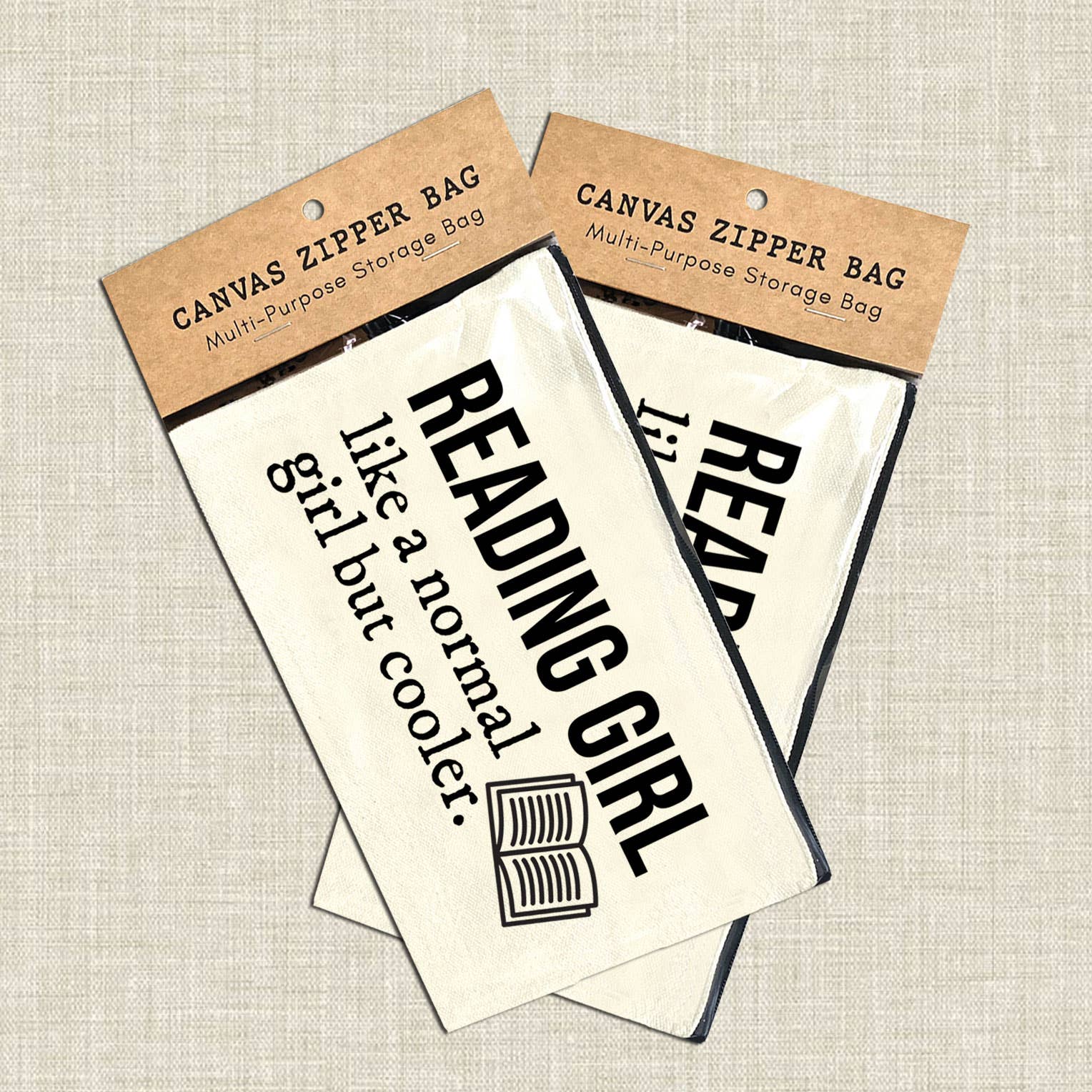 Reading Girl Multi-Purpose Multi-Use Canvas Zipper Bag