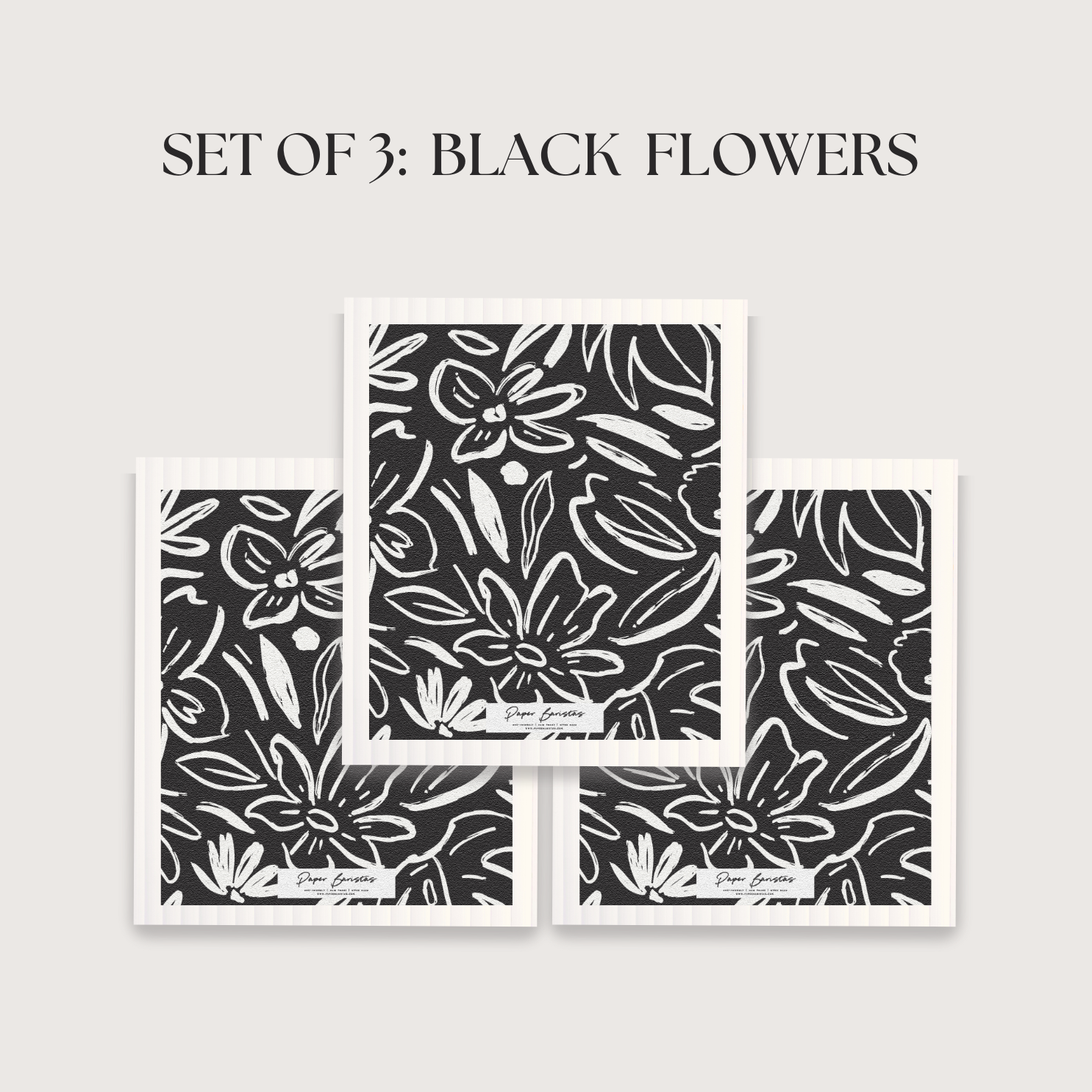 Set of 3 Swedish Dishcloth: Earthy Florals Black