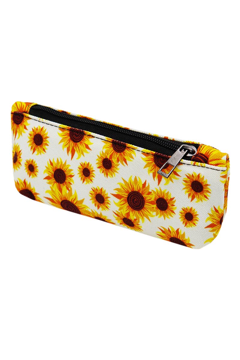Sunflower Petal Floral Print Canvas Pencil Pouch