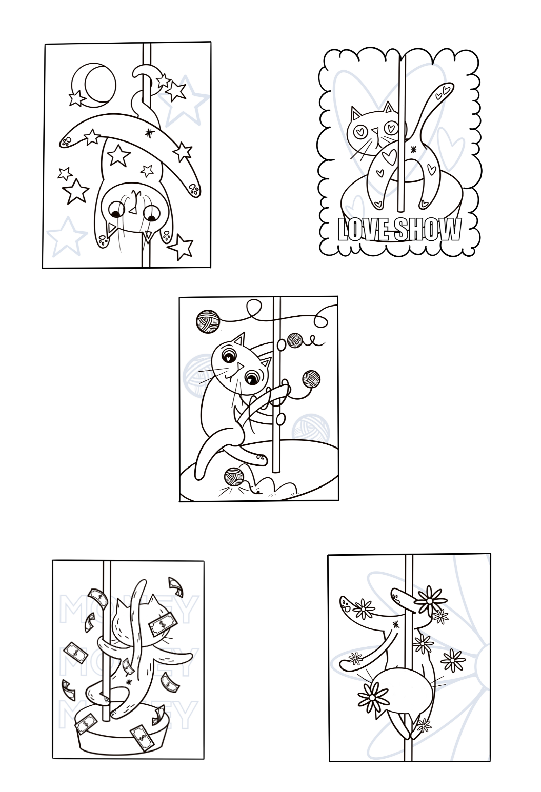 Funny Stripper Cat Coloring Sheets With Stackable Crayon
