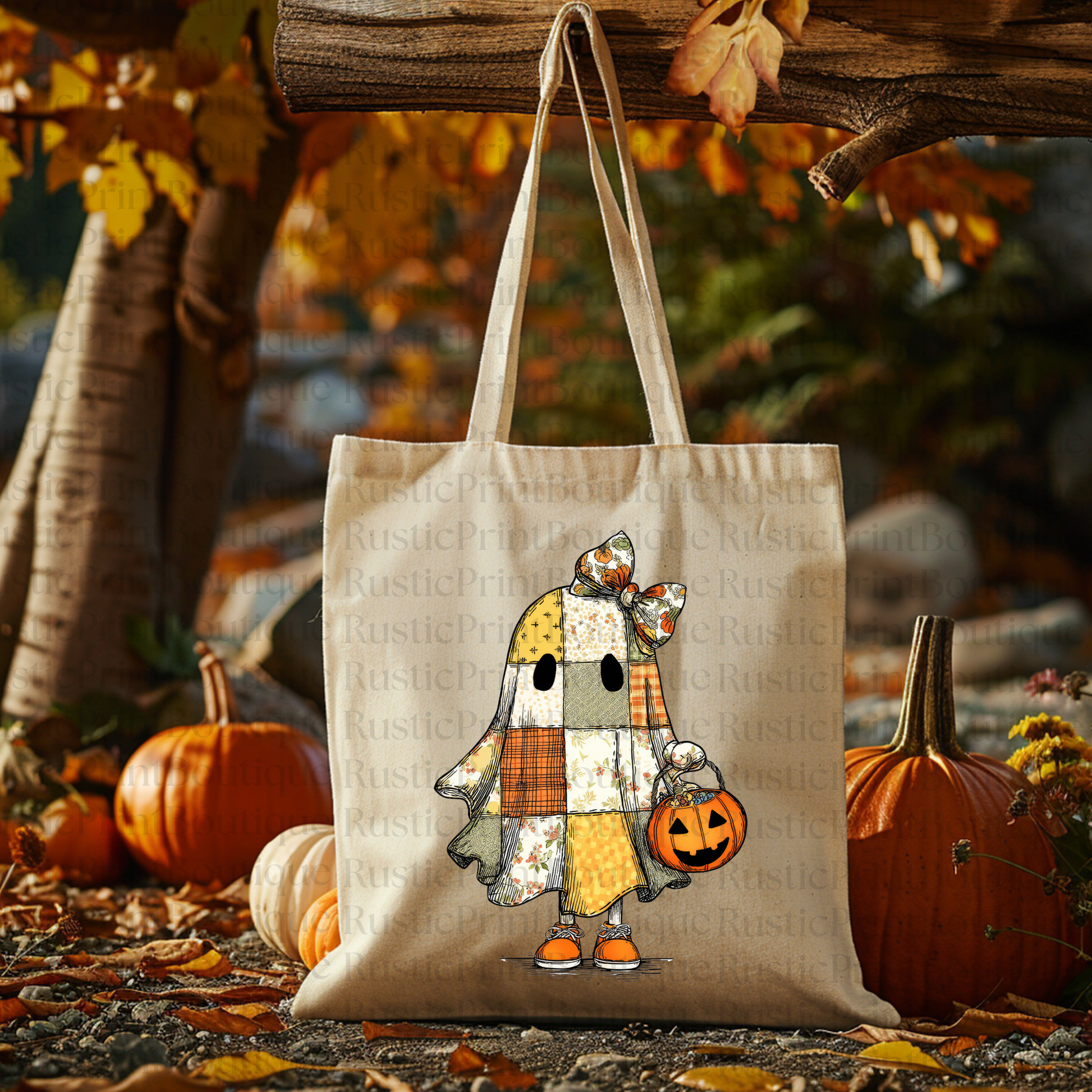 Vintage Tote Bag Fall Halloween Tote Bag Ghost Tote