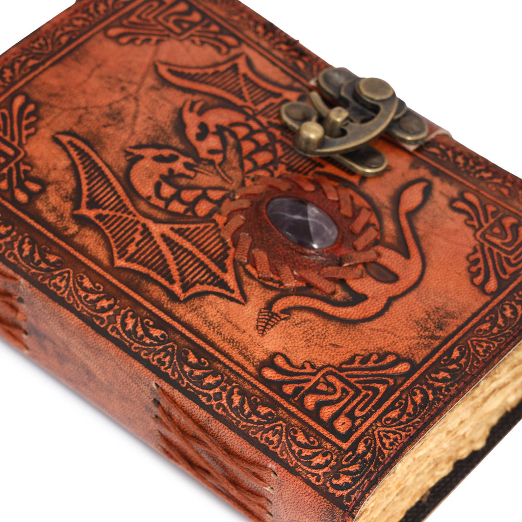 Leather Journal with Stone Dragon Embossed Travel Journal 